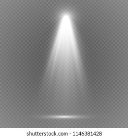 Light sources, concert lighting, spotlights. Concert spotlight with beam, illuminated spotlights for web design illustration.