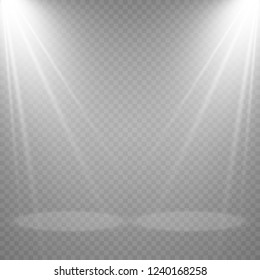 Light sources, concert lighting, spotlights. Concert spotlight with beam, illuminated spotlights for web design illustration.