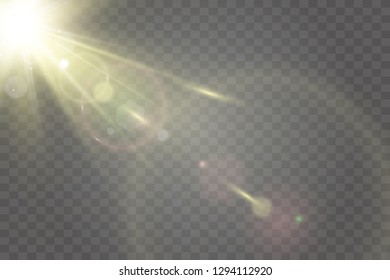 Light sources, concert lighting, spotlights. Concert spotlight with beam, illuminated spotlights for web design illustration.