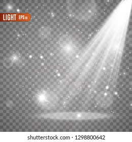 Light sources, concert lighting, spotlights. Concert spotlight with beam, illuminated spotlights for web design illustration.