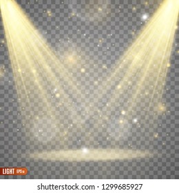 Light sources, concert lighting, spotlights. Concert spotlight with beam, illuminated spotlights for web design illustration