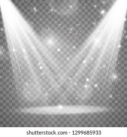 Light sources, concert lighting, spotlights. Concert spotlight with beam, illuminated spotlights for web design illustration
