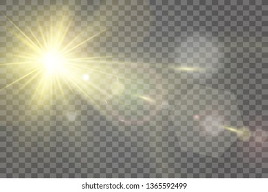 Light sources, concert lighting, spotlights. Concert spotlight with beam, illuminated spotlights for web design illustration. 