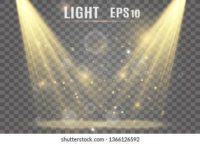 Light sources, concert lighting, spotlights. Concert spotlight with beam, illuminated spotlights for web design illustration.