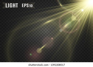 Light sources, concert lighting, spotlights. Concert spotlight with beam, illuminated spotlights for web design illustration.