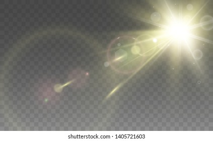 Light sources, concert lighting, spotlights. Concert spotlight with beam, illuminated spotlights for web design illustration. 