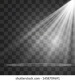 Light sources, concert lighting, spotlights. Concert spotlight with beam, illuminated spotlights for web design illustration.