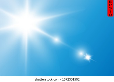 Light sources, concert lighting or spotlights. Concert spotlight with beam, illuminated spotlights for web design illustration.