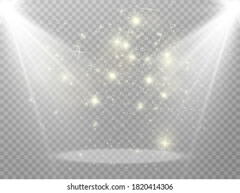 Light sources, concert lighting, spotlights. Concert spotlight with beam, illuminated spotlights for web design illustration.
