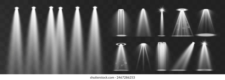 Light sources, concert lighting, spotlights. Concert spotlight with ray illuminated spotlights for web design illustration.