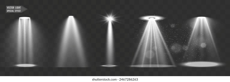 Light sources, concert lighting, spotlights. Concert spotlight with ray illuminated spotlights for web design illustration.