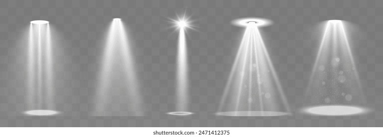 Light sources, concert lighting, spotlights. Concert spotlight with ray illuminated spotlights for web design illustration.	