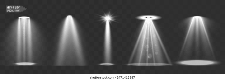 Light sources, concert lighting, spotlights. Concert spotlight with ray illuminated spotlights for web design illustration.	