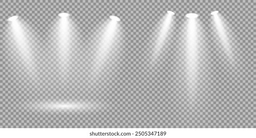 Light sources, concert lighting, spotlights. Concert spotlight with ray illuminated spotlights for web design illustration.