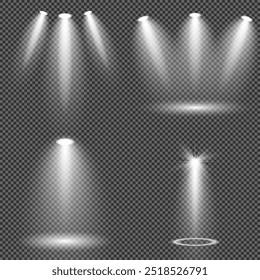 Light sources, concert lighting, spotlights. Concert spotlight with ray illuminated spotlights for web design illustration.