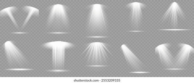 Light sources, concert lighting, spotlights. Concert spotlight with ray illuminated spotlights for web design illustration.