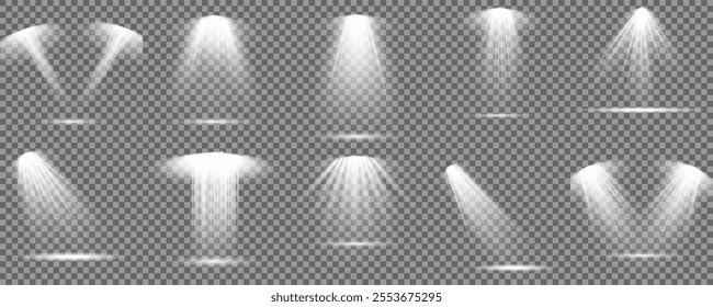 Light sources, concert lighting, spotlights. Concert spotlight with ray illuminated spotlights for web design illustration.