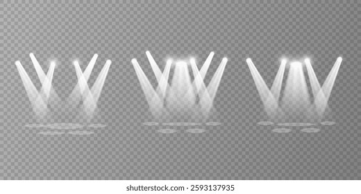 Light sources, concert lighting, spotlights. Concert spotlight with ray illuminated spotlights for web design illustration.