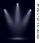 Light sources, concert lighting, stage spotlights. Spotlight beam with the effect of bright flickering light. Vector	