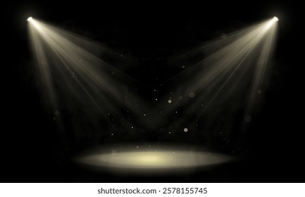 Light sources, concert lighting, stage spotlights. Spotlight beam with the effect of bright flickering light. Vector	