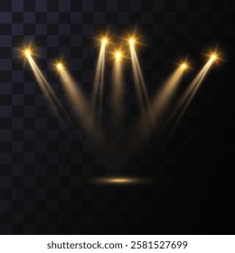 
Light sources, concert lighting, stage spotlights. Spotlight beam, illuminated spotlights and projection studio lights beam lighting the stage of a concert club.