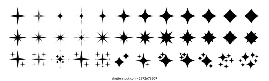 light, sparkel, star, glitter, twinkle, lights, night, shine, vector, spark, magic, bright, elements, set, collection, icon, burst, graphic, black, flat, isolated, decorative, fireworks, sky, symbol, 