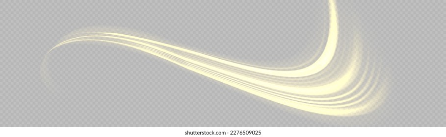 Light sparkling effect. Dynamic golden waves. Magic speed flying trails of shine, bright shimmer particles fly. Yellow glowing motion line. Luminous gold lines of speed. Sparkle twist vector
