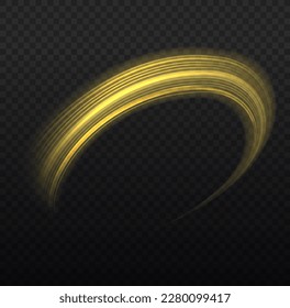 Light sparkling effect. Dynamic golden waves. Magic speed flying trails of shine, bright shimmer particles fly. Yellow glowing motion line. Luminous gold lines of speed. Sparkle twist vector