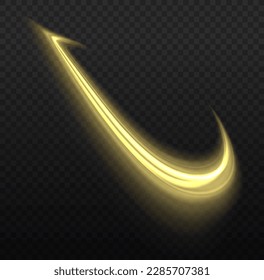 Light sparkling effect. Dynamic golden waves. Luminous gold lines of speed. Magic speed flying trails of shine, bright shimmer particles fly. Yellow glowing motion line. Sparkle twist vector