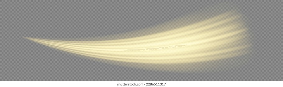 Efecto espumoso claro. Olas doradas dinámicas. Luminosas líneas de velocidad de oro. Rayos voladores mágicos de brillo, partículas brillantes de brillo vuelan. Línea de movimiento amarillo brillante. Vector de torsión de espuma
