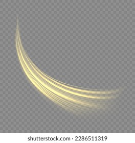 Light sparkling effect. Dynamic golden waves. Luminous gold lines of speed. Magic speed flying trails of shine, bright shimmer particles fly. Yellow glowing motion line. Sparkle twist vector