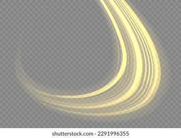 Light sparkling effect. Dynamic golden waves. Luminous gold lines of speed. Magic speed flying trails of shine, bright shimmer particles fly. Yellow glowing motion line. Sparkle twist vector