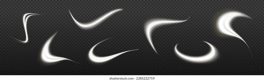 Light sparkling effect. Dynamic shiny waves. Luminous lines of speed. Magic speed flying trails of shine, bright shimmer particles fly. White glowing motion line. Sparkle twist vector illustration