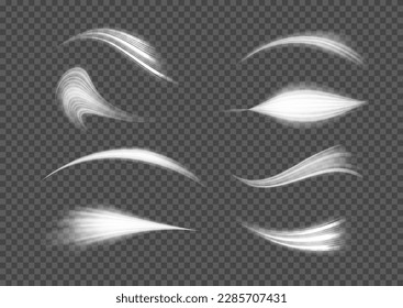 Light sparkling effect. Dynamic shiny waves. Luminous lines of speed. Magic speed flying trails of shine, bright shimmer particles fly. White glowing motion line. Sparkle twist vector illustration