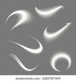 Light sparkling effect. Dynamic shiny waves. Luminous lines of speed. Magic speed flying trails of shine, bright shimmer particles fly. White glowing motion line. Sparkle twist vector illustration