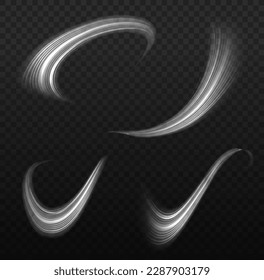 Light sparkling effect. Dynamic shiny waves. Luminous lines of speed. Magic speed flying trails of shine, bright shimmer particles fly. White glowing motion line. Sparkle twist vector illustration