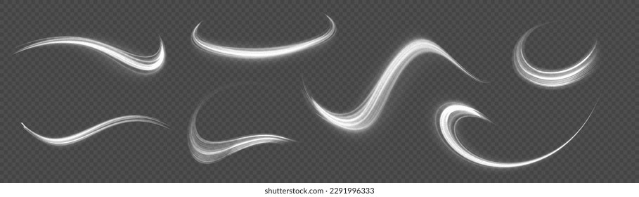 Light sparkling effect. Dynamic shiny waves. Luminous lines of speed. Magic speed flying trails of shine, bright shimmer particles fly. White glowing motion line. Sparkle twist vector illustration
