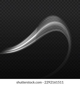 Light sparkling effect. Dynamic shiny waves. Luminous lines of speed. Magic speed flying trails of shine, bright shimmer particles fly. White glowing motion line. Sparkle twist vector illustration