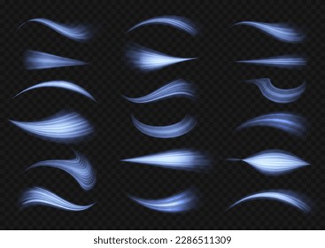 Light sparkling effect. Dynamic waves. Luminous shiny lines of speed. Magic speed flying trails of shine, bright shimmer particles fly. Blue glowing motion line. Sparkle twist vector illustration