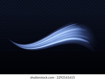 Light sparkling effect. Dynamic waves. Luminous shiny lines of speed. Magic speed flying trails of shine, bright shimmer particles fly. Blue glowing motion line. Sparkle twist vector illustration