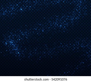 Light sparkling effects on dark transparent background. Shiny blue particles. Vector illustration