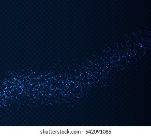 Light sparkling effects on dark transparent background. Shiny blue particles. Vector illustration