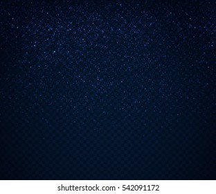 Light sparkling effects on dark transparent background. Shiny blue particles. Vector illustration