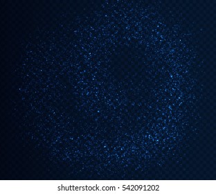 Light sparkling effects on dark transparent background. Shiny blue particles. Vector illustration