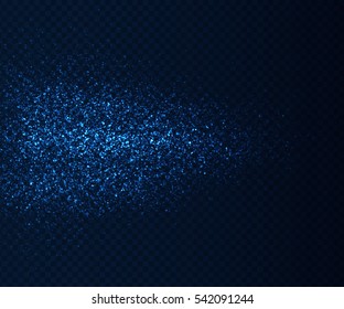 Light sparkling effects on dark transparent background. Shiny blue particles. Vector illustration