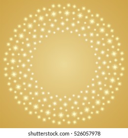Light sparkling pattern circle shape isolated on gold gradient color background, with copy space center
