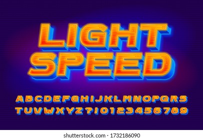 Light Speed alphabet font. 3D vivid letters, numbers and symbols. Retro-futuristic vector typescript for your typography design.