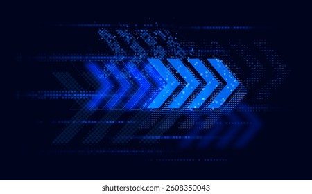 Light speed arrow with blue glow representing rapid movement and energy streaming forward in a dynamic high-speed effect visualizing futuristic motion and acceleration