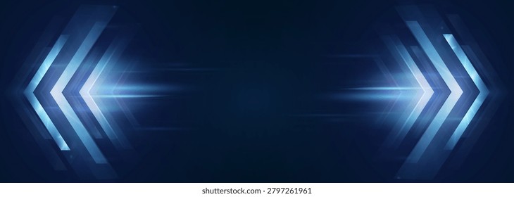 Light speed arrows, bright glowing stripes with a motion blur effect. Vector speed line with direction of movement on a transparent background.