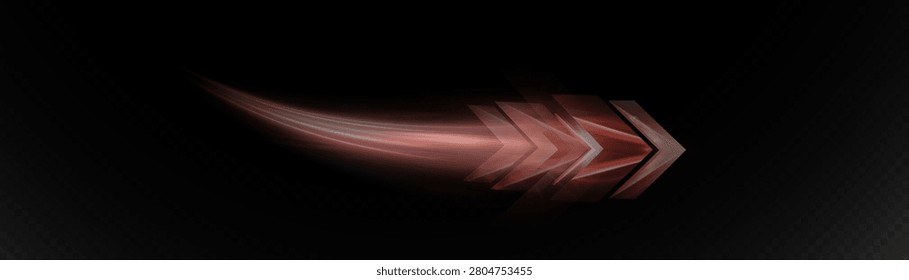 Light speed arrows, bright glowing stripes with a motion blur effect. Vector speed line with direction of movement on a transparent background.